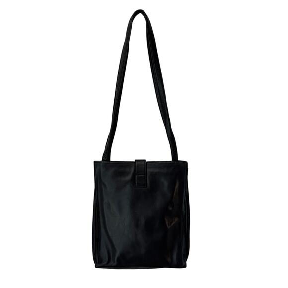 PRESWICK & MOORE Leather Shoulder Purse Double Handle Smooth Black Career - Picture 2 of 15